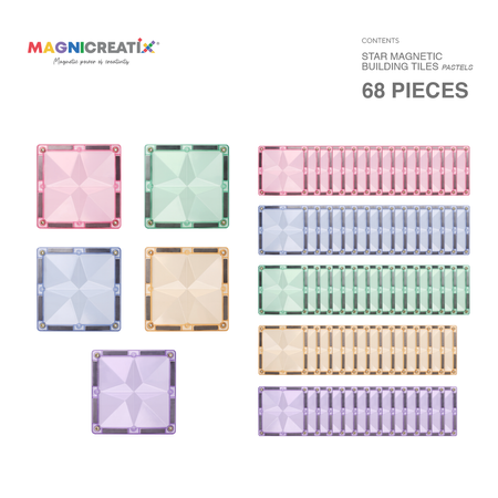 Klocki Magnetyczne PASTEL 68 el. MAGNICREATIX