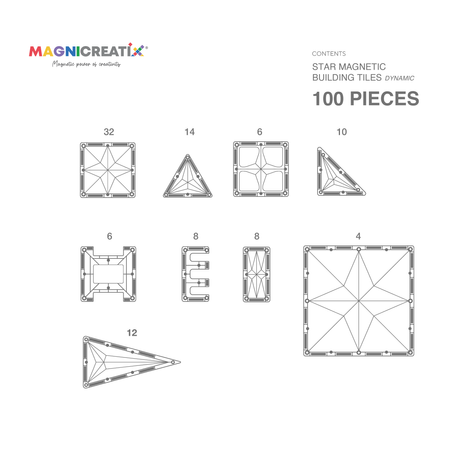 Klocki Magnetyczne Klasyczne 100 el. Zestaw startowy MAGNICREATIX 