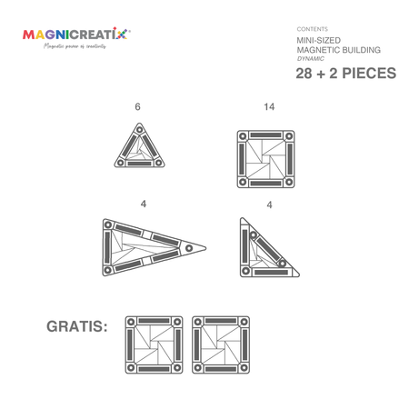 MINI Klocki Magnetyczne MAGNICREATIX® Mini Tiles – 28 el. + 2 GRATIS!