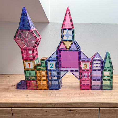 Klocki magnetyczne z ALFABETEM I LICZBAMI STEAM PASTEL 180 el.  MAGNICREATIX
