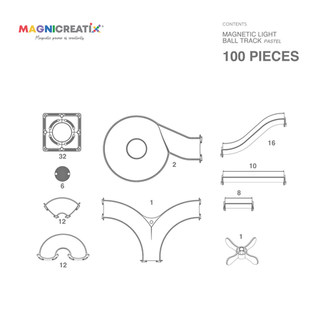 Klocki Magnetyczne Kulodrom MAGNICREATIX LIGHT BALL TRACK – 100 el.
