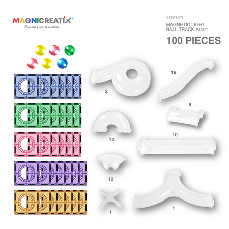 Klocki Magnetyczne Kulodrom MAGNICREATIX LIGHT BALL TRACK – 100 el.