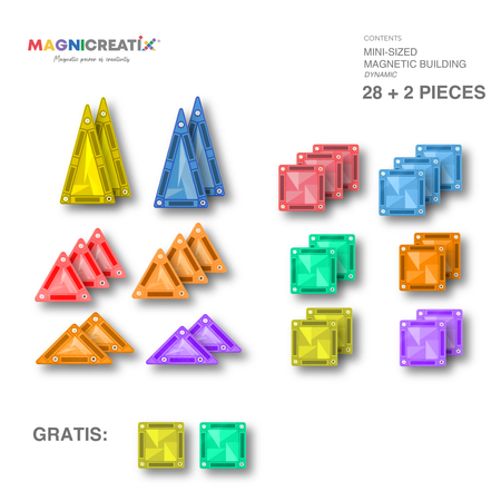 MINI Klocki Magnetyczne MAGNICREATIX® Mini Tiles – 28 el. + 2 GRATIS!